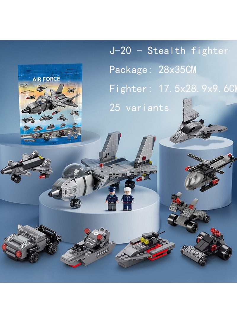 مجموعة ألعاب تجميع جزيئات J-20 المقاتلة 8 في 1، لعبة تجميع مكعبات البناء، أفضل لعبة تعليمية ولعب الأدوار، مناسبة كهدية للأولاد والبنات فوق سن 6 سنوات - Image 2